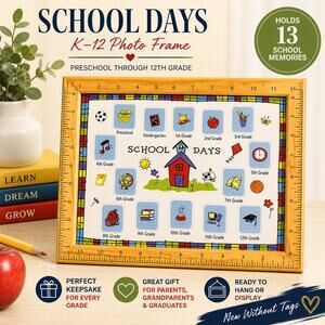School Days Photo Frame K-12 Keepsake Wooden Ruler Frame Graduation Gift